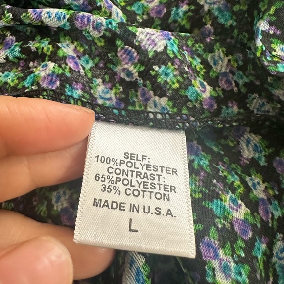 BOBEAU Sweater Womens L Heather Gray Knit Ditsy Floral Hem Made in USA - Picture 6 of 8